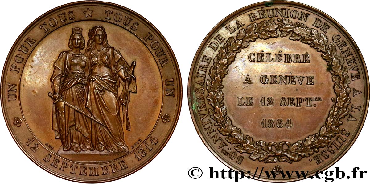 SWITZERLAND Médaille du rattachement de Genève à la Suisse AU