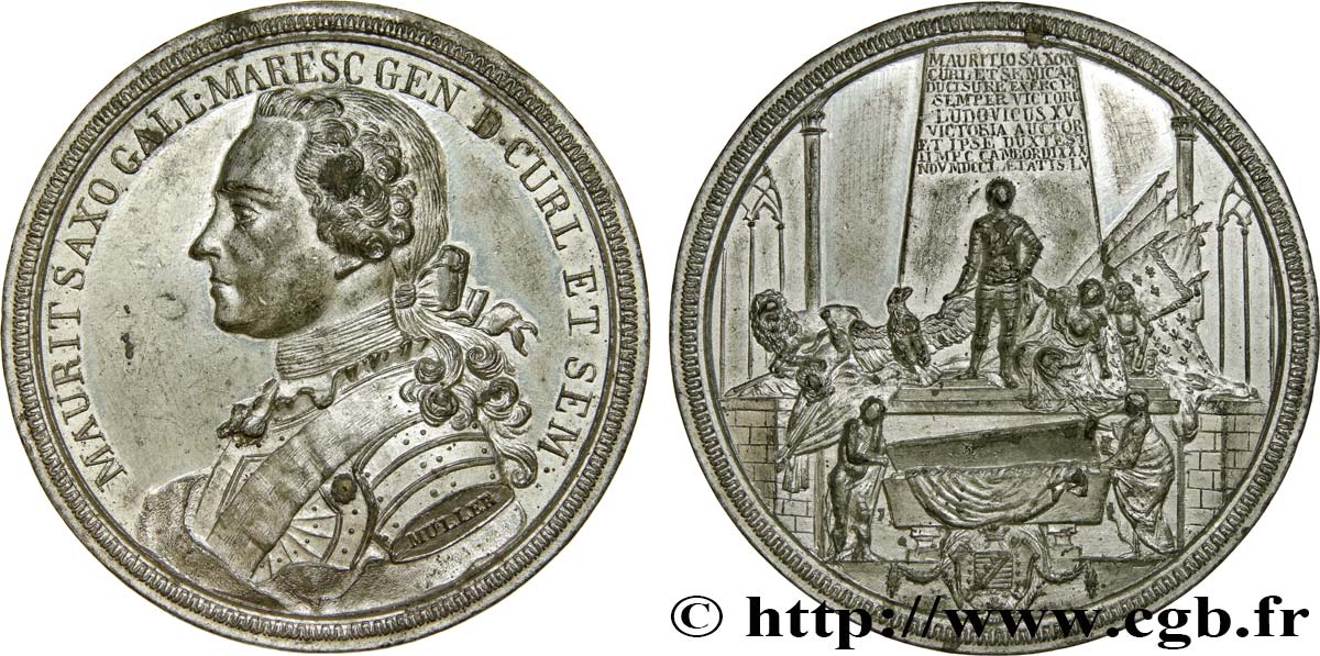 LOUIS XV DIT LE BIEN AIMÉ Médaille du mausolée du Maréchal Maurice de Saxe MBC+