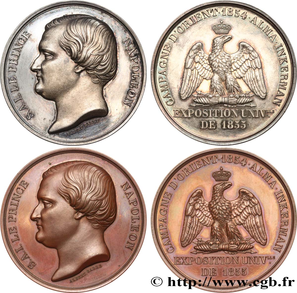 SEGUNDO IMPERIO FRANCES Coffret de deux médailles, Prince Jérôme Napoléon, Exposition Universelle EBC