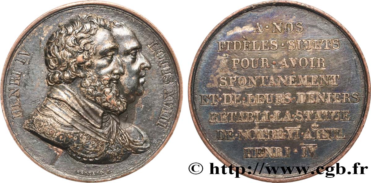 LOUIS XVIII Médaille, Rétablissement de la statue de Henri IV le 28 octobre 1817 XF