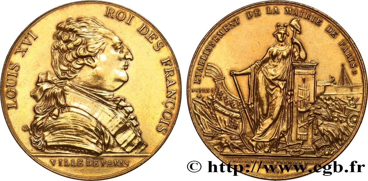 LOUIS XVI Médaille de la ville de Paris - J. S. Bailly maire TTB+
