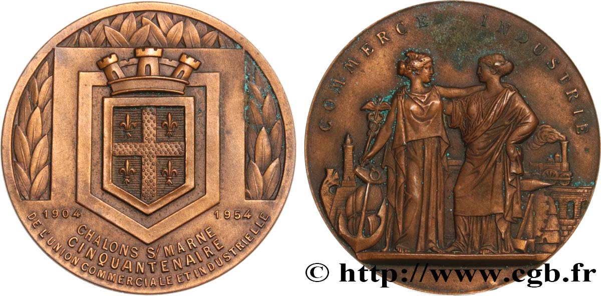 CHALONS SUR MARNE EN CHAMPAGNE Médaille, Cinquantenaire de l’union commerciale et industrielle TTB