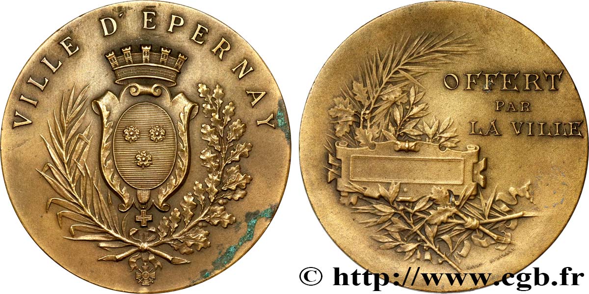 CHAMPAGNE ARDENNES - NOBLESSE ET VILLES Médaille, récompense par la ville d’Épernay XF