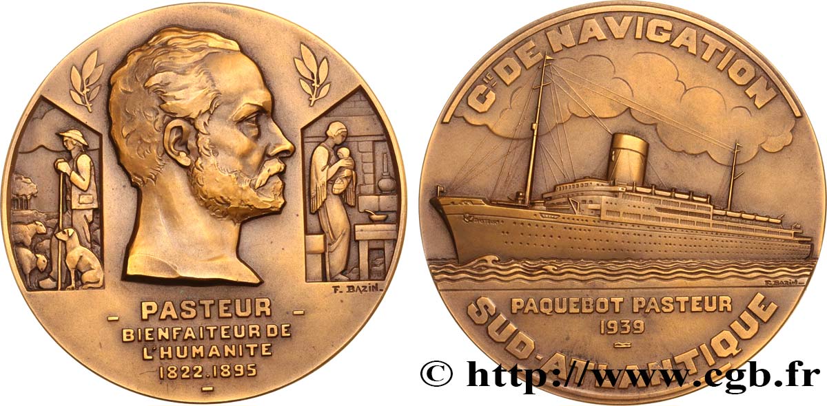 TROISIÈME RÉPUBLIQUE Médaille, Paquebot Pasteur TTB+