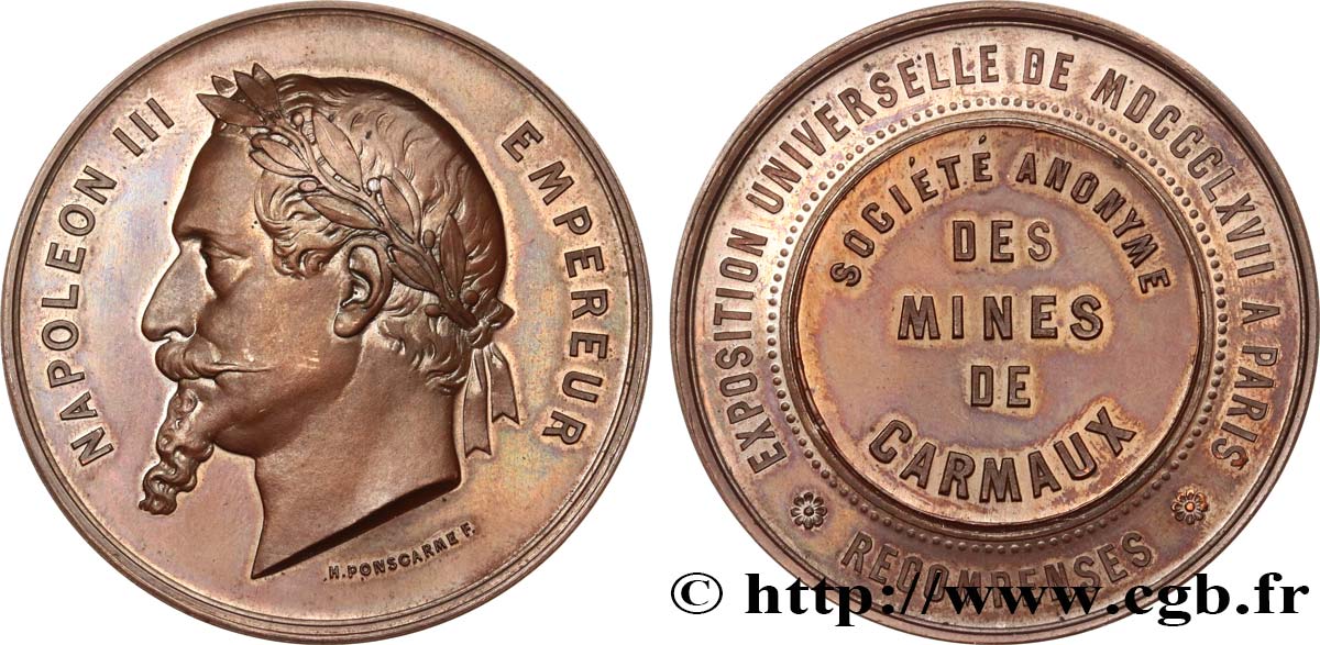 SECOND EMPIRE Médaille de récompense, société anonyme des mines de carmaux SUP