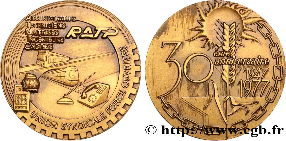 TRANSPORTS (TRAINS, BUS, TRAMWAYS, BATEAUX...) Médaille, 30e anniversaire de la RATP TTB+