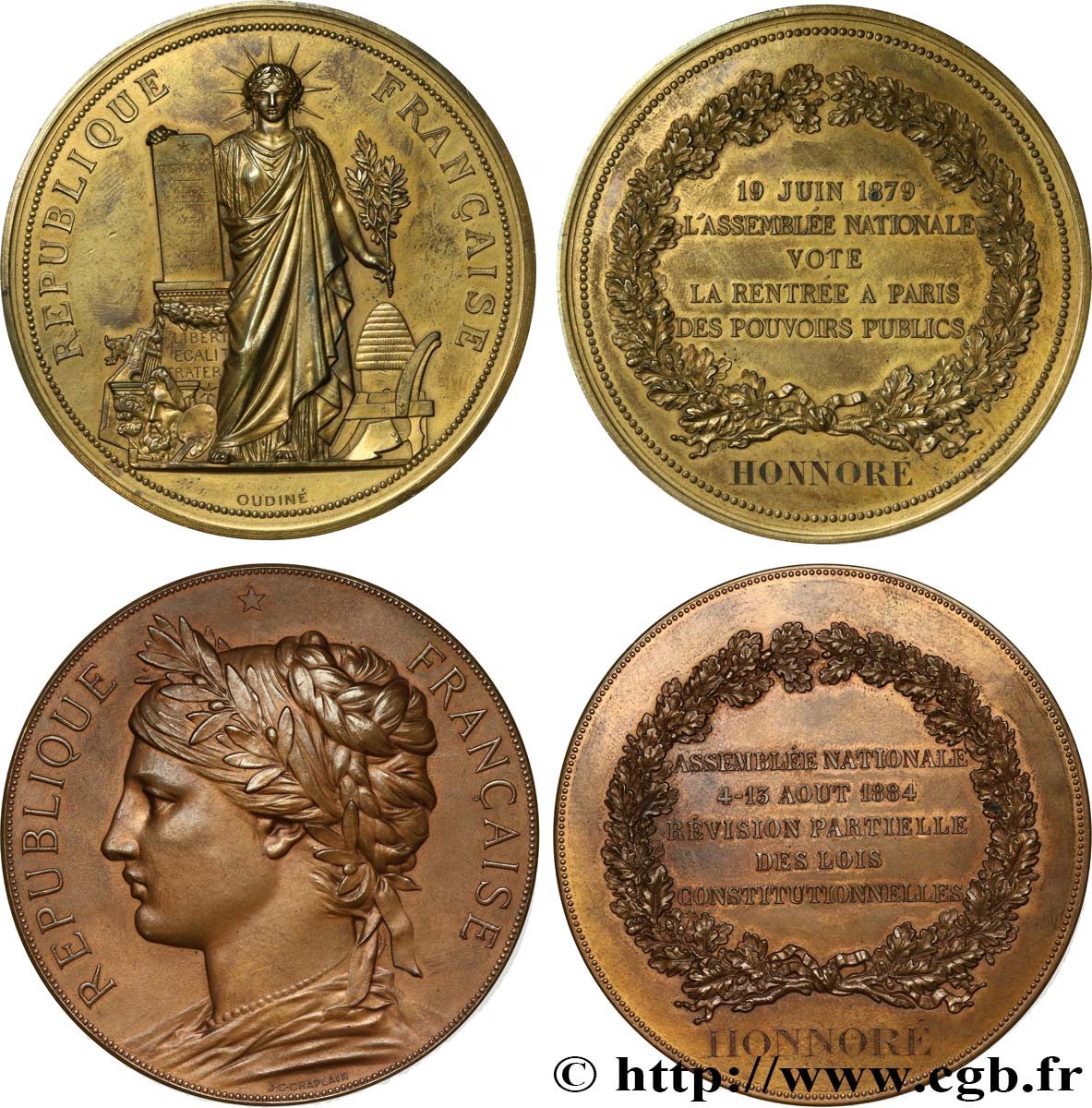 III REPUBLIC Deux médailles commémoratives, pour Honnoré XF