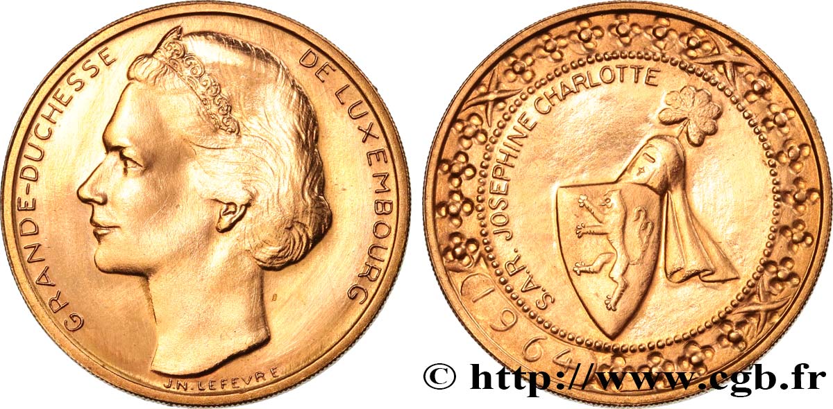 LUXEMBOURG Médaille, Grande Duchesse Joséphine Charlotte de Luxembourg AU