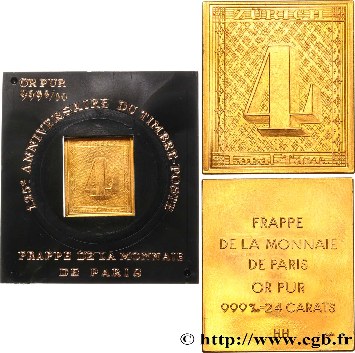 FUNFTE FRANZOSISCHE REPUBLIK Médaille, 125e anniversaire du timbre poste fST