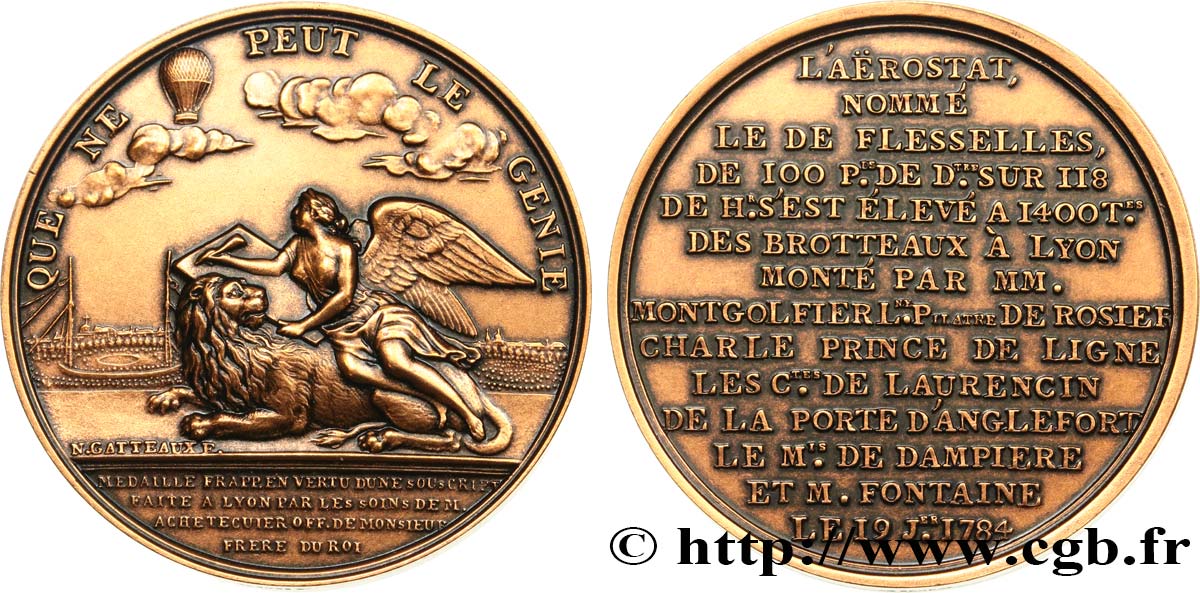 III REPUBLIC Médaille, Ascension du ballon  Le Flesselles  AU