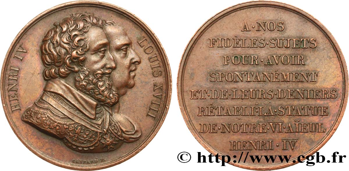 LOUIS XVIII Médaille, Rétablissement de la statue de Henri IV le 28 octobre 1817 AU