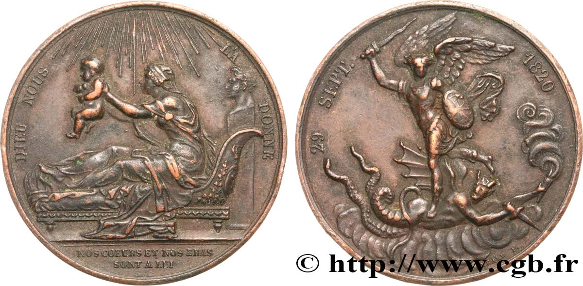 HENRI V COMTE DE CHAMBORD Médaille, Naissance de Henri, duc de Bordeaux, futur comte de Chambord TTB