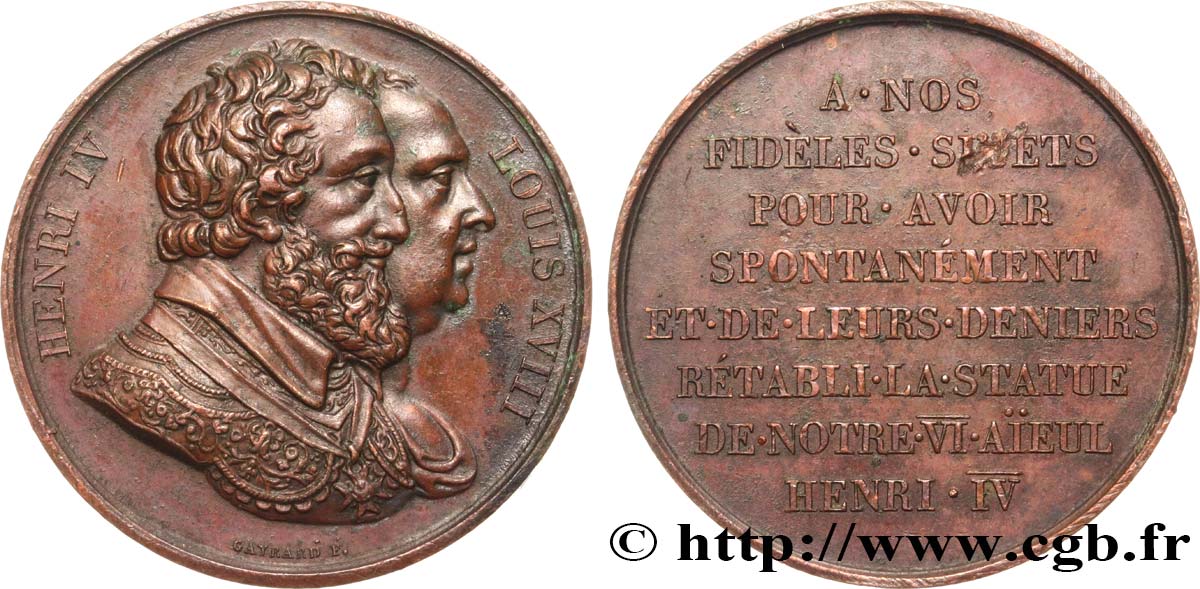LOUIS XVIII Médaille, Rétablissement de la statue de Henri IV le 28 octobre 1817 AU