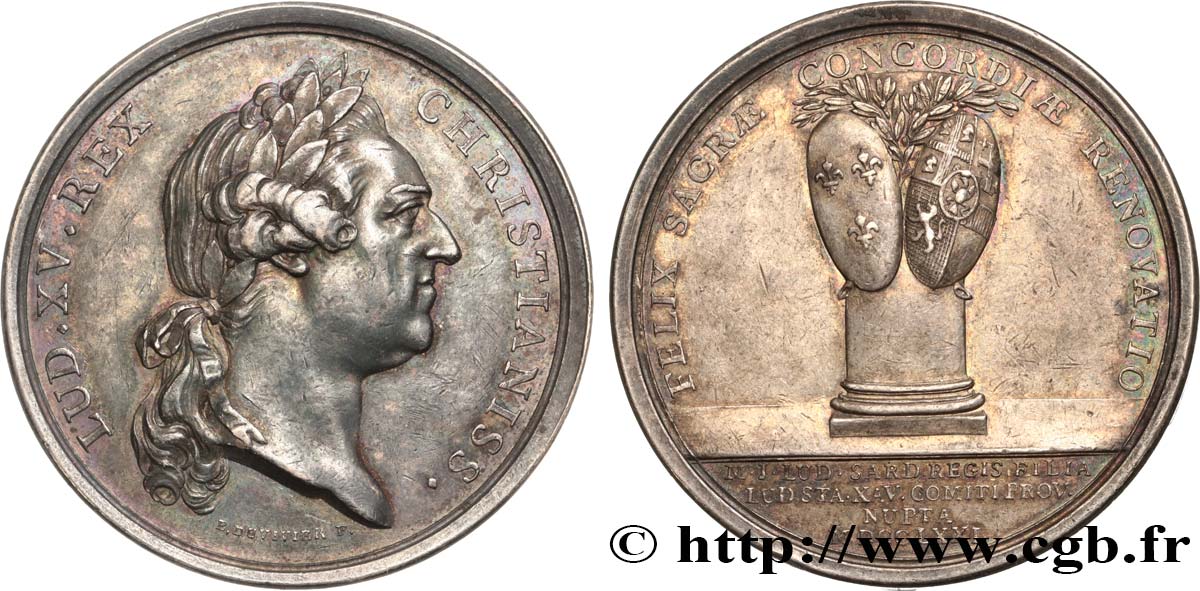 LOUIS XV THE BELOVED Médaille, mariage de Louis Stanislas et de Marie-Josèphe de Sardaigne AU