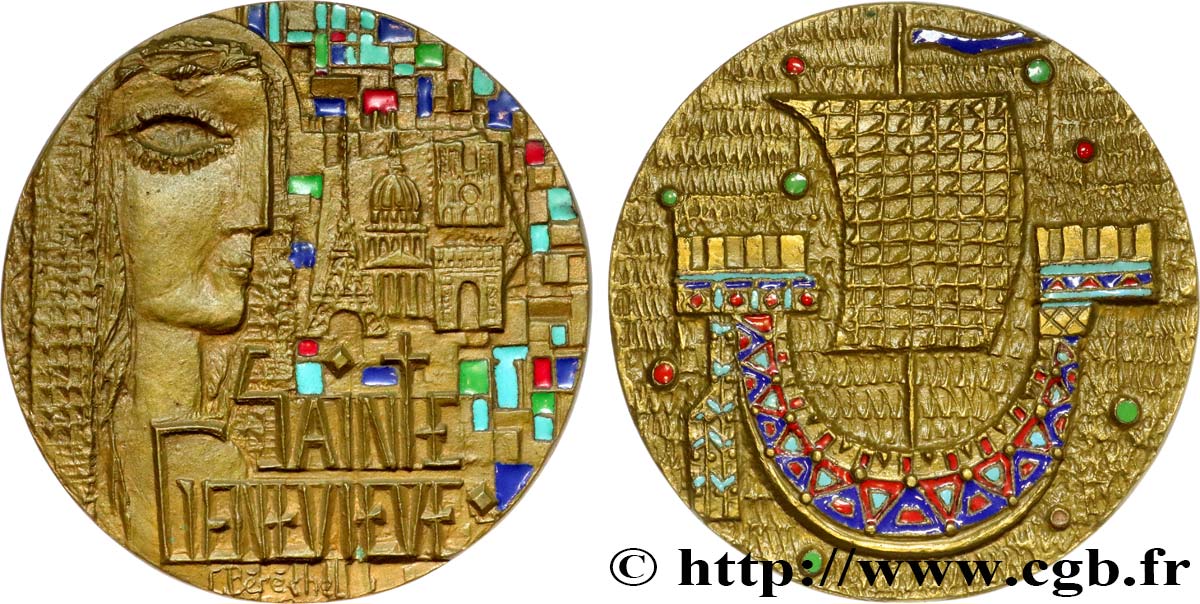 V REPUBLIC Imposante médaille, Paris et Sainte Geneviève AU