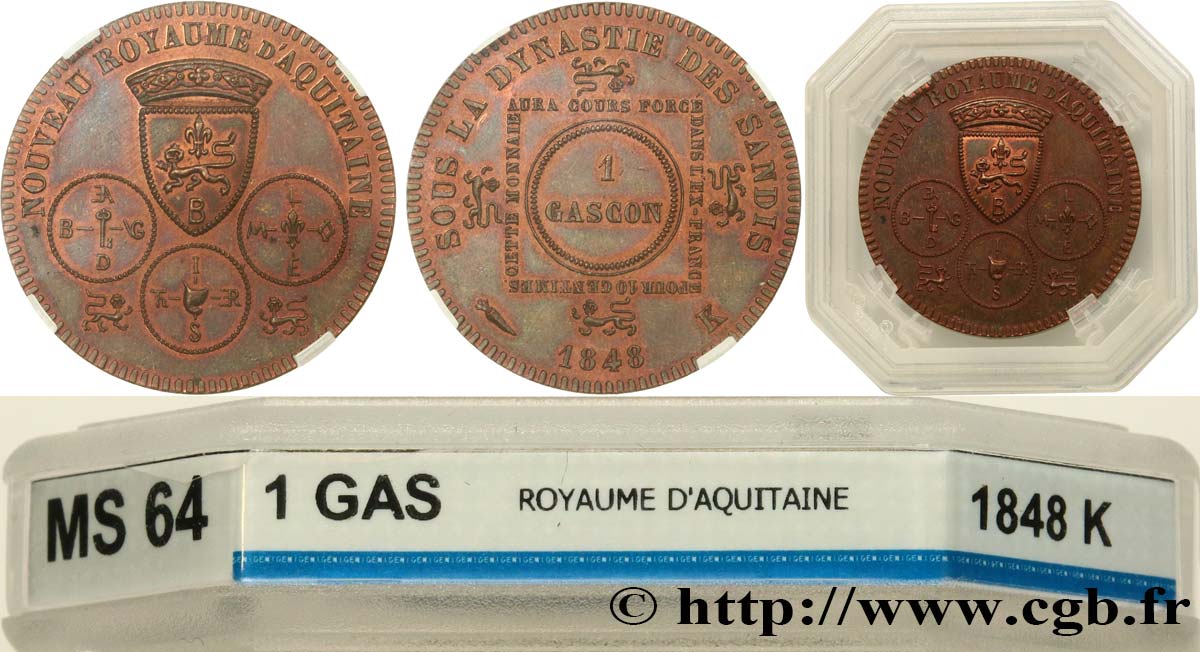 SECOND REPUBLIC Médaille, Nouveau royaume d’Aquitaine MS64