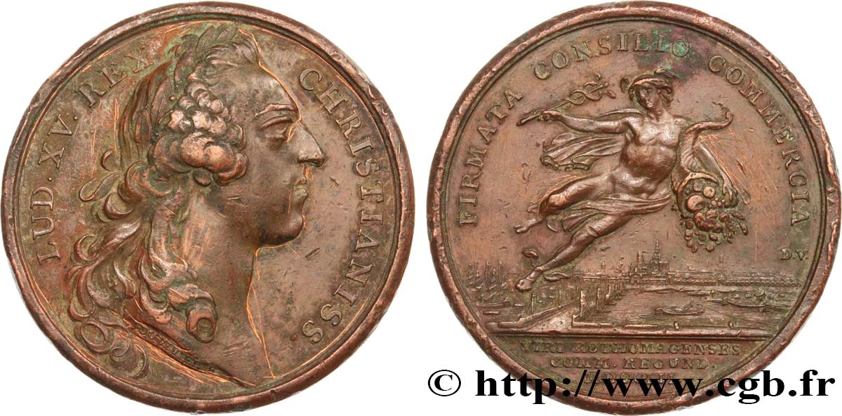 LOUIS XV DIT LE BIEN AIMÉ Médaille de la Chambre de commerce de Rouen (Louis XV) TTB