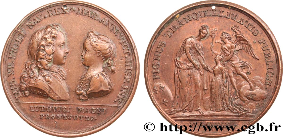 LOUIS XV DIT LE BIEN AIMÉ Médaille, projet de mariage entre Louis XV et l’Infante d’Espagne TB+