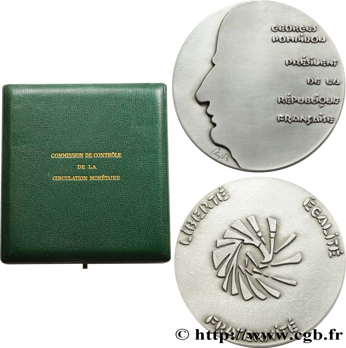 V REPUBLIC Médaille, Georges Pompidou, commission de contrôle de la circulation monétaire MS