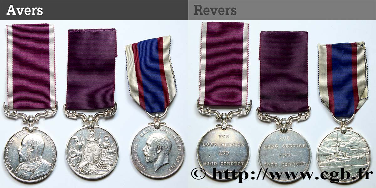 VEREINIGTEN KÖNIGREICH Médaille de service, lot de 3 ex. fVZ