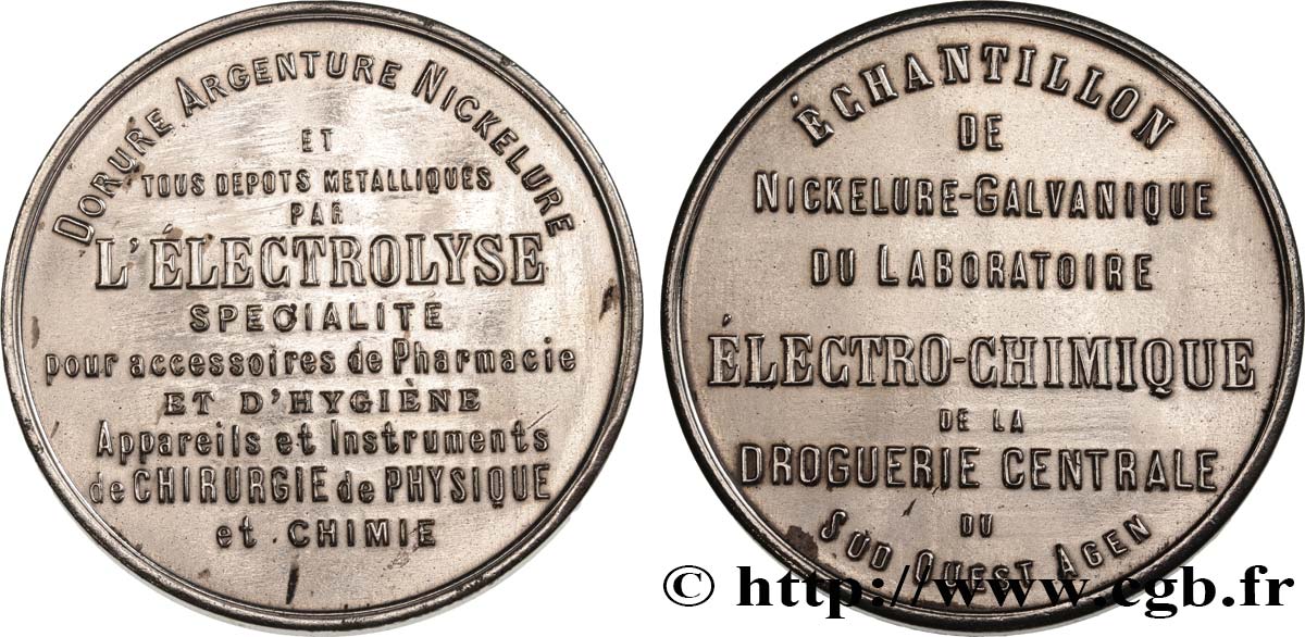ENTREPRISES, INDUSTRIES ET COMMERCES DIVERS Médaille, échantillon de nickelure galvanique BB