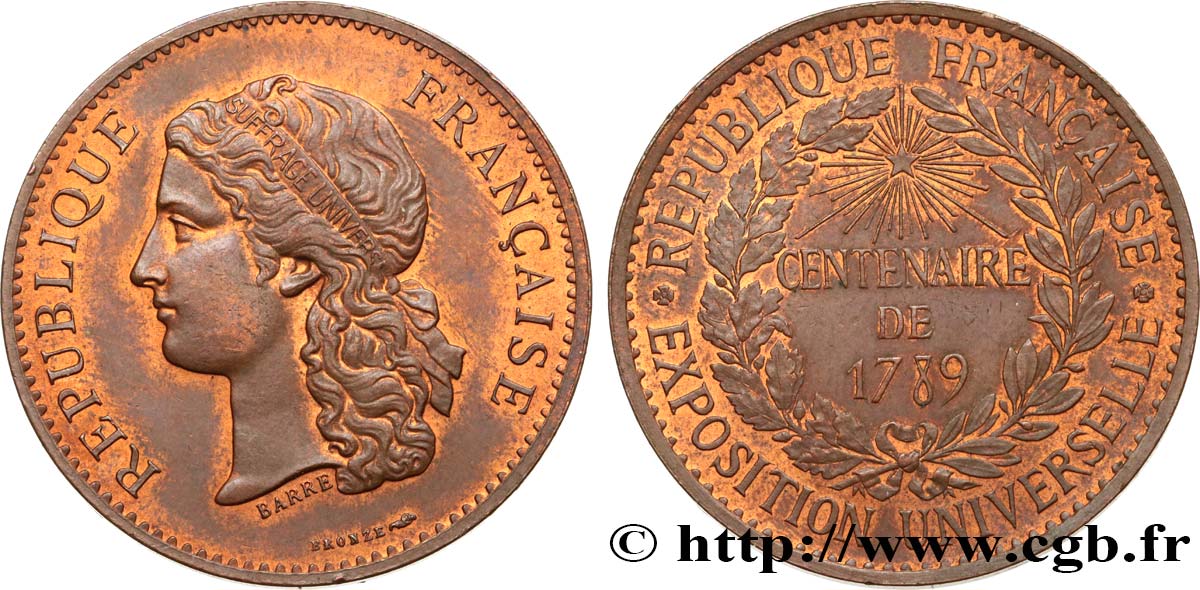 III REPUBLIC Médaille, Centenaire de 1789 XF