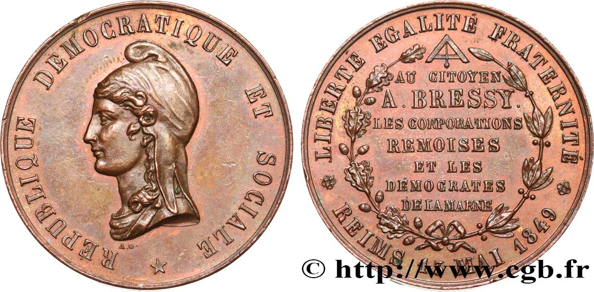 DEUXIÈME RÉPUBLIQUE Médaille, au citoyen A. Bressy EBC