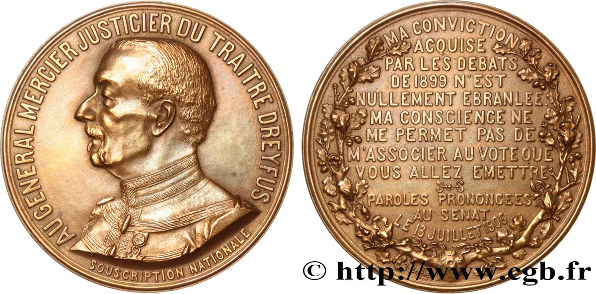 TERCERA REPUBLICA FRANCESA Médaille, général Mercier EBC