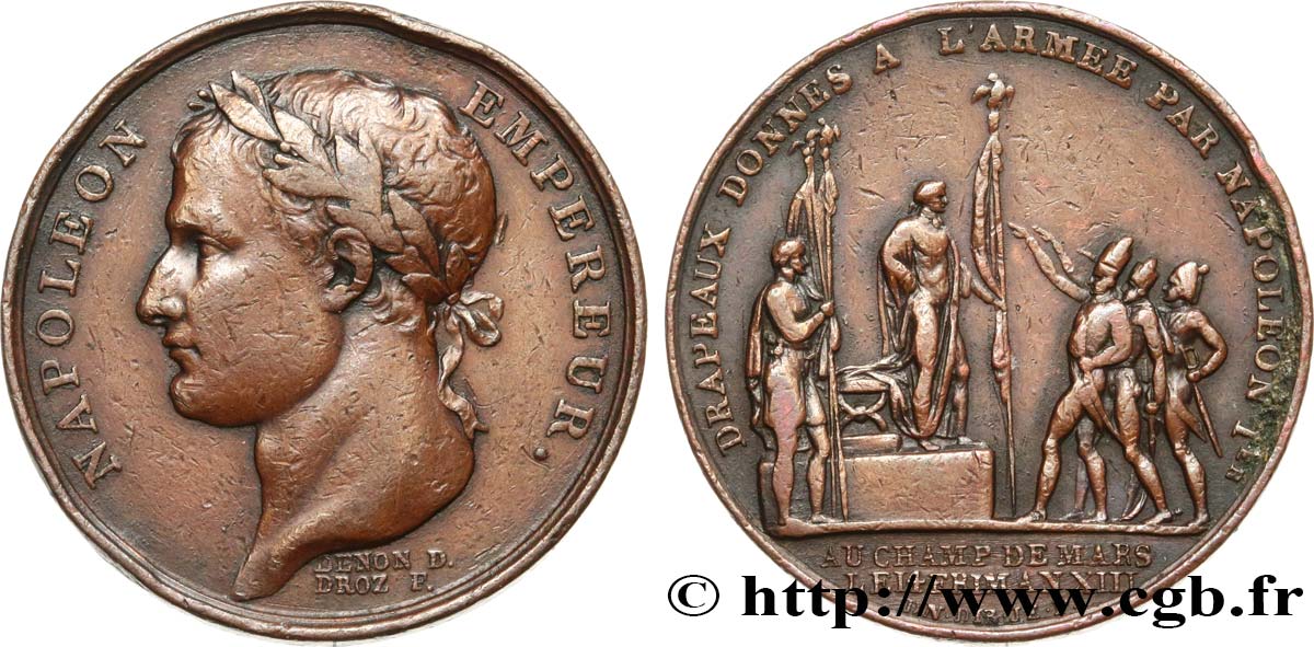 FIRST FRENCH EMPIRE. Napoléon Emperor bare head - Republican calendar Médaille, Distribution des aigles à l’armée VF