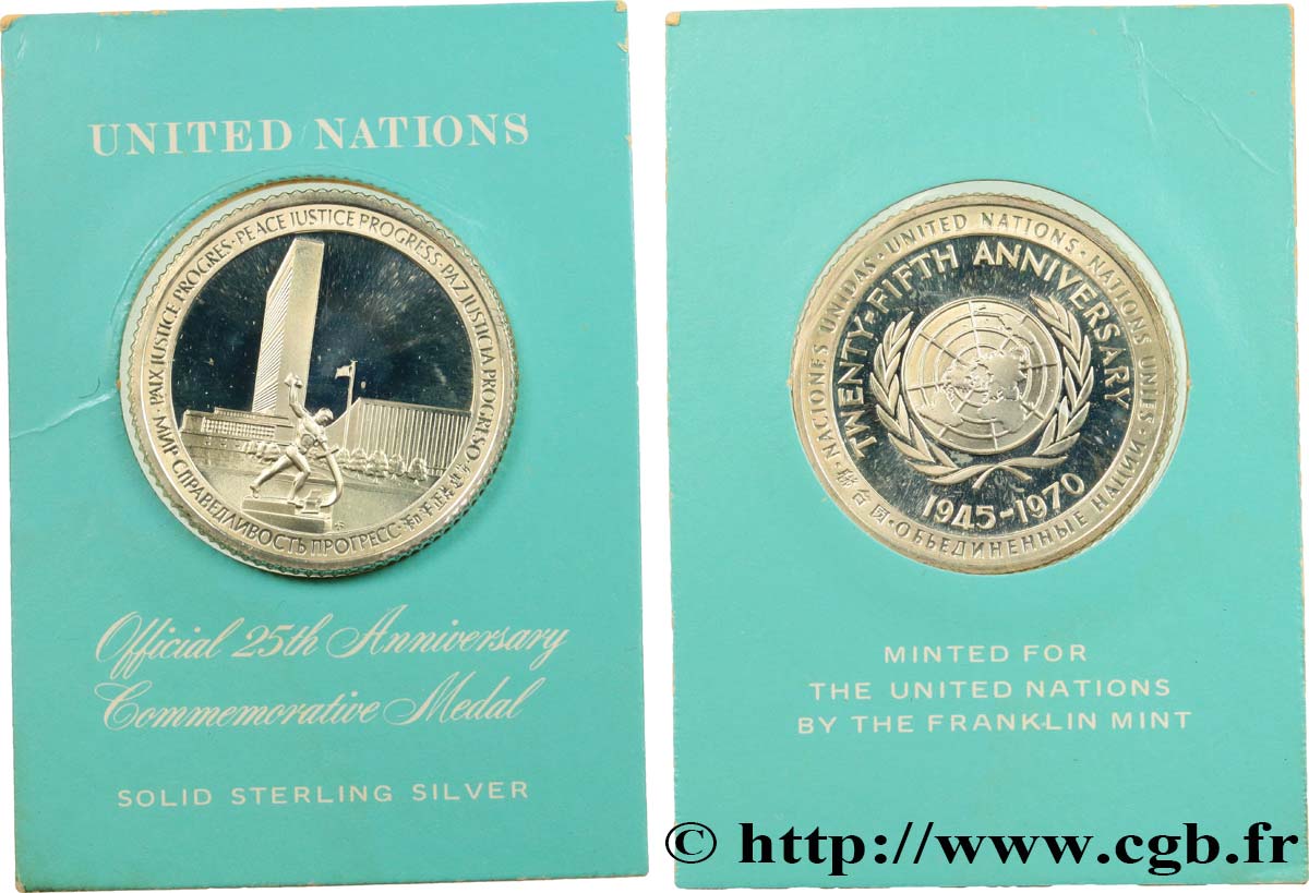 ÉTATS-UNIS D AMÉRIQUE Médaille, 25e anniversaire de l’ONU FDC