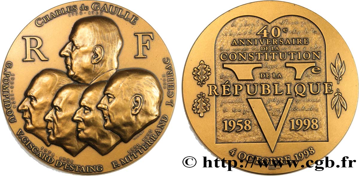 CINQUIÈME RÉPUBLIQUE Médaille, 40e anniversaire de la constitution de la Ve République SUP