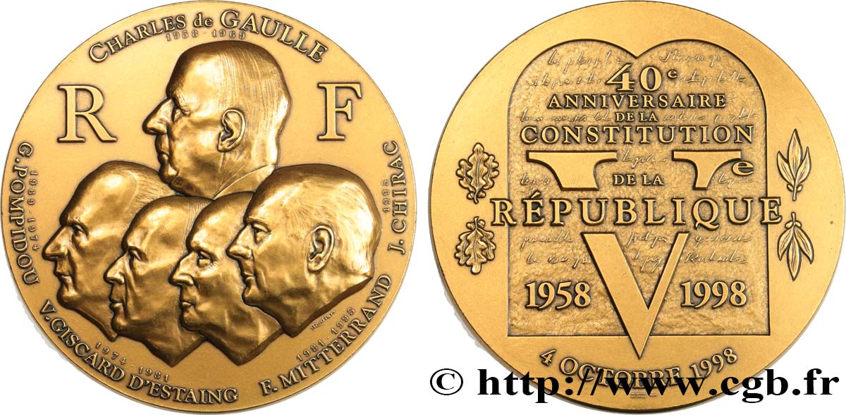 V REPUBLIC Médaille, 40e anniversaire de la constitution de la Ve République AU
