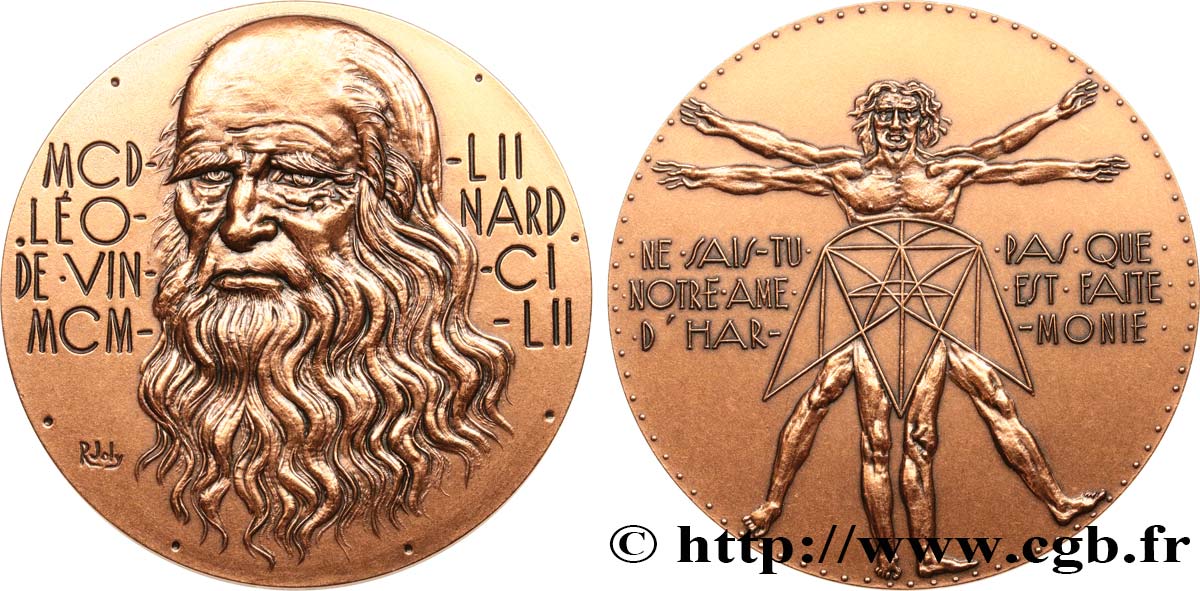 ART, PAINTING AND SCULPTURE Médaille, Léonard de Vinci, l’homme de Vitruve EBC