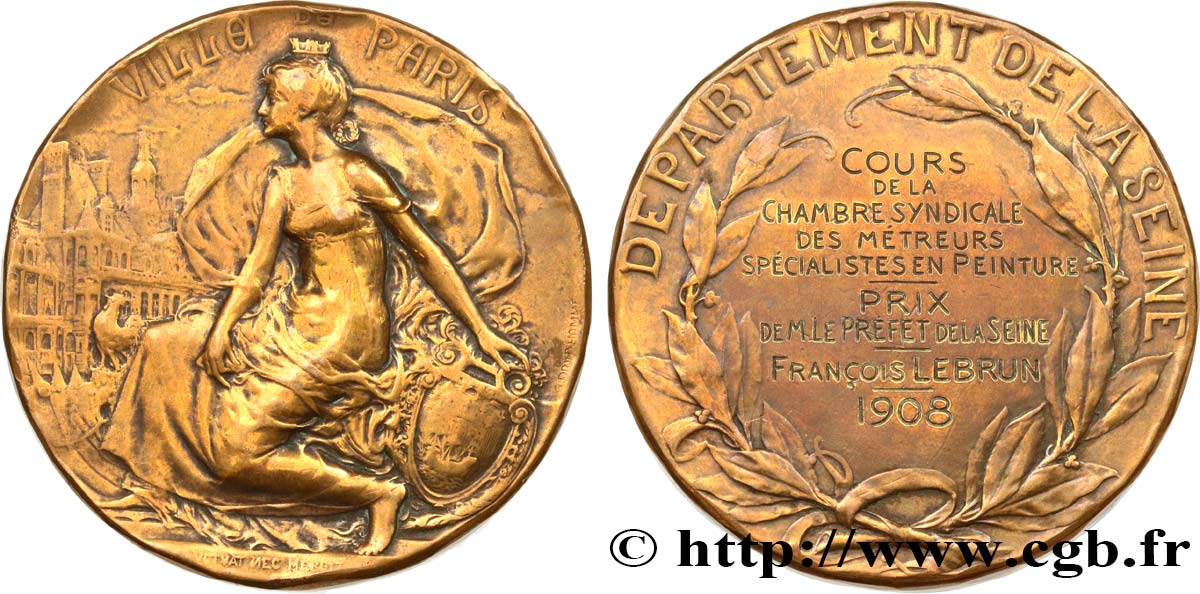 III REPUBLIC Médaille, ville de Paris, Prix de Monsieur le Préfet de la Seine XF
