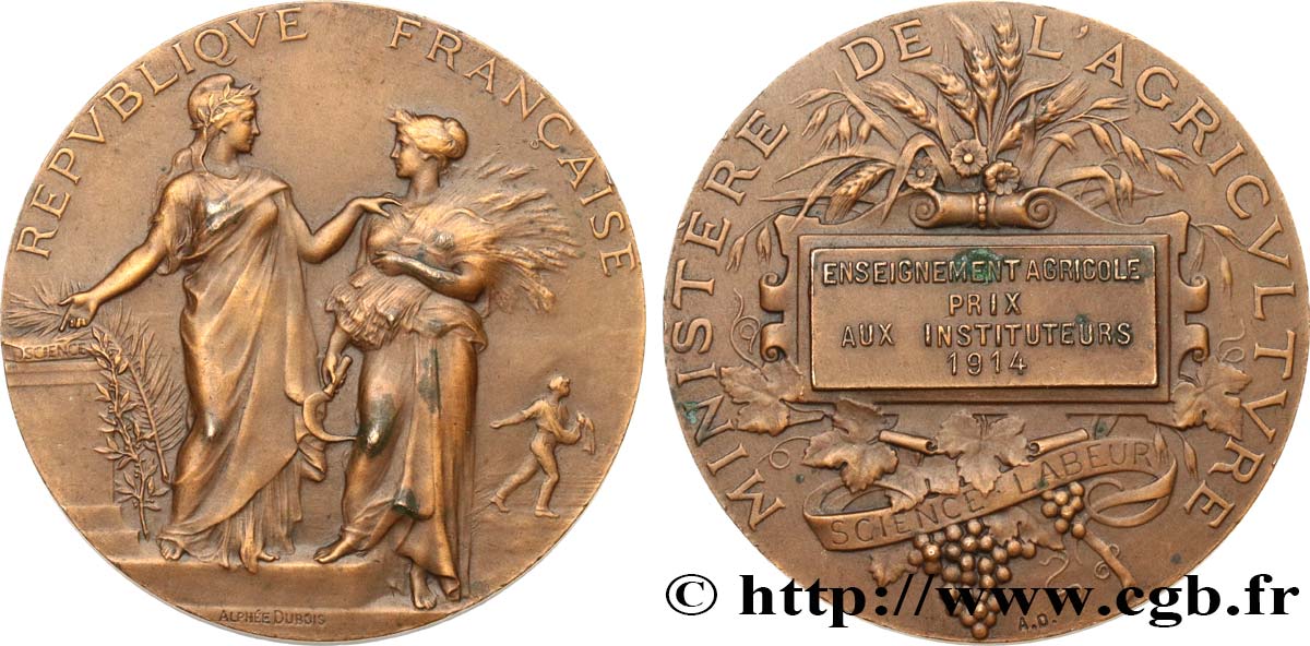 III REPUBLIC Médaille, Enseignement agricole AU