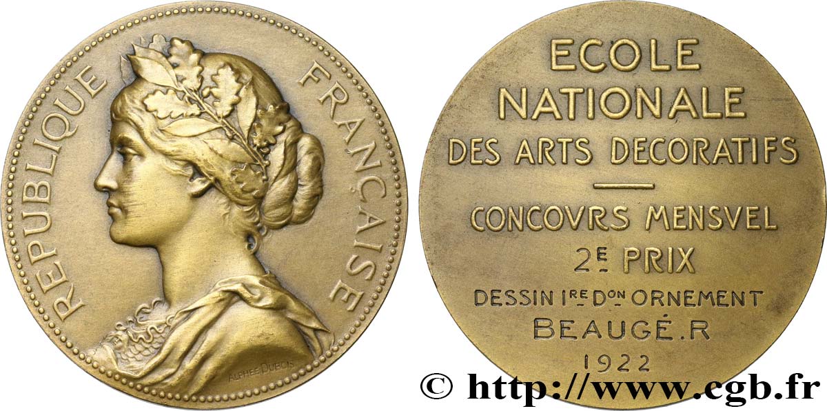 III REPUBLIC Médaille, Concours mensuel, École nationale des arts décoratifs AU