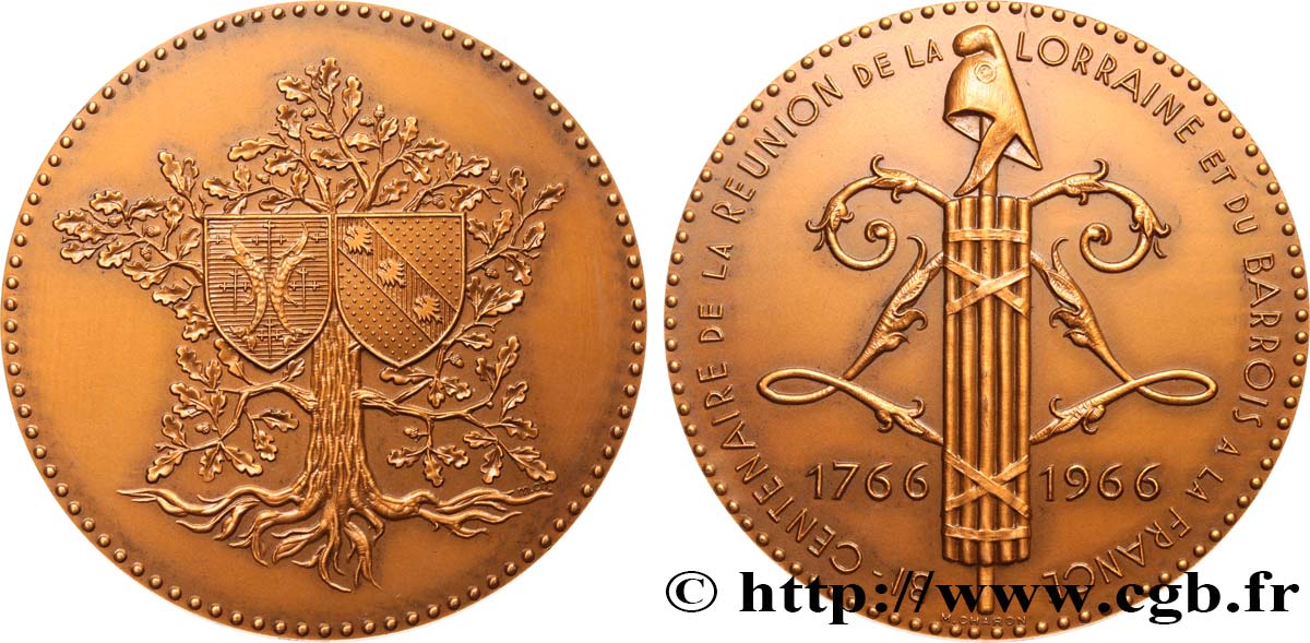 QUINTA REPUBLICA FRANCESA Médaille, Bicentenaire de la réunion de la Lorraine et du Barrois EBC
