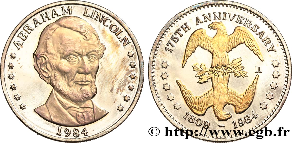 VEREINIGTE STAATEN VON AMERIKA Médaille, Abraham Lincoln, 175e anniversaire fVZ