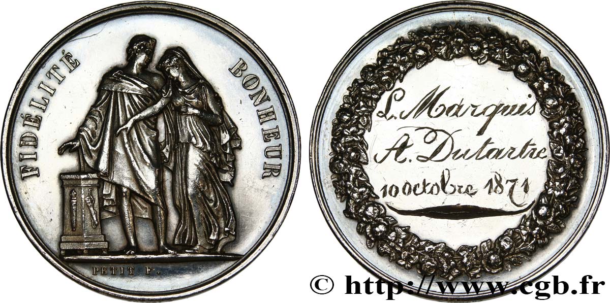 LOVE AND MARRIAGE Médaille de mariage, Fidélité et Bonheur AU/XF
