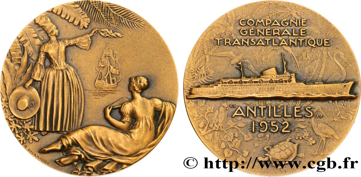 TERCERA REPUBLICA FRANCESA Médaille, Paquebot Antilles EBC