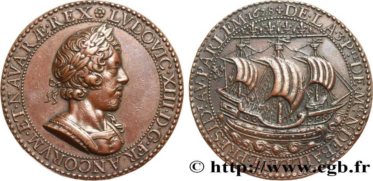 LOUIS XIII THE JUST Médaille, 3e mandat de Nicolas de Bailleul, prévôt des marchands AU