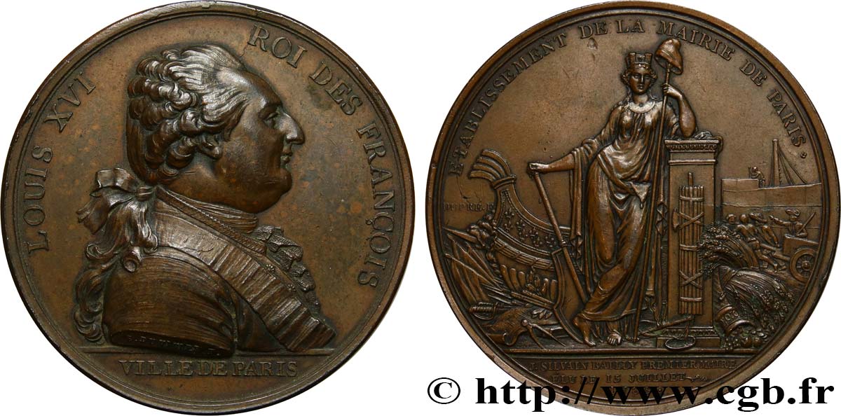LOUIS XVI Médaille de la ville de Paris - J. S. Bailly maire fVZ