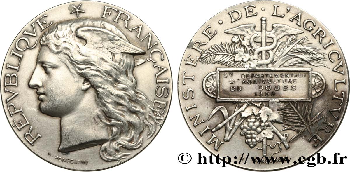 TROISIÈME RÉPUBLIQUE Médaille de récompense, Société départementale du Doubs TTB