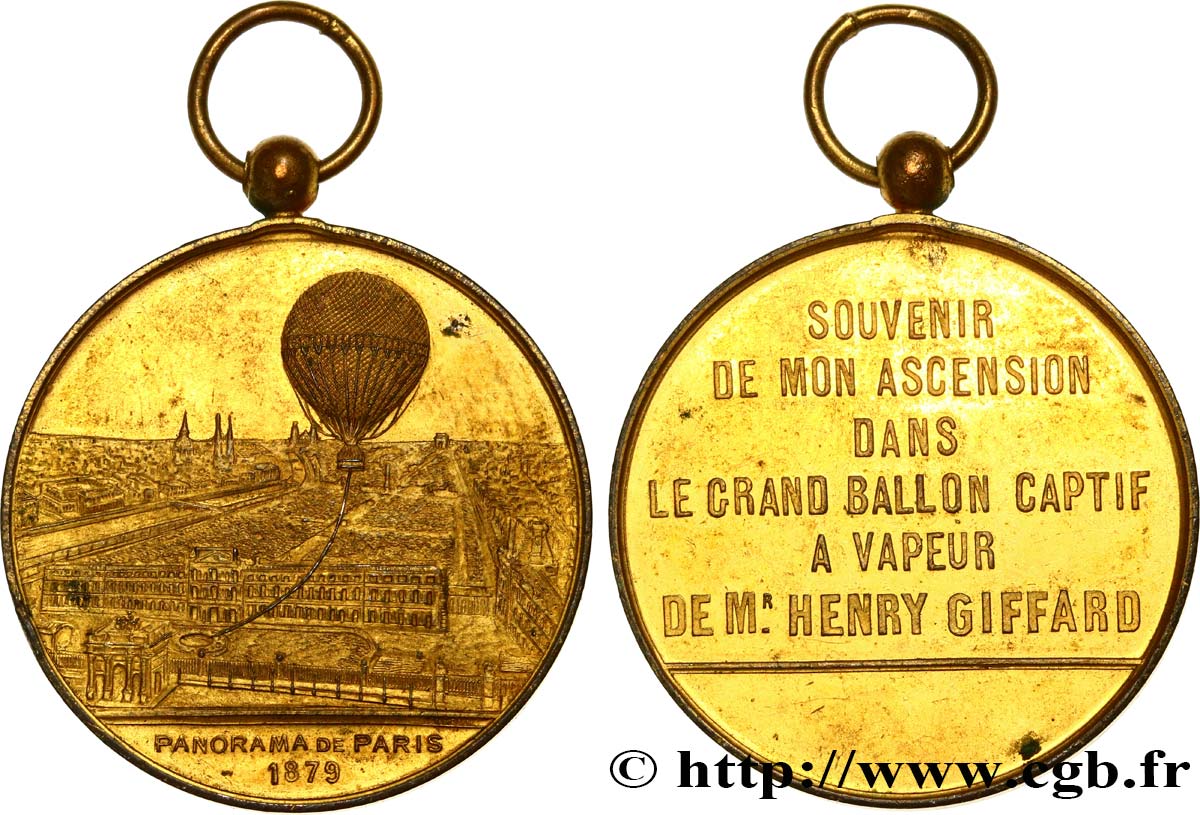TROISIÈME RÉPUBLIQUE Médaille du ballon à vapeur - panorama de Paris TTB