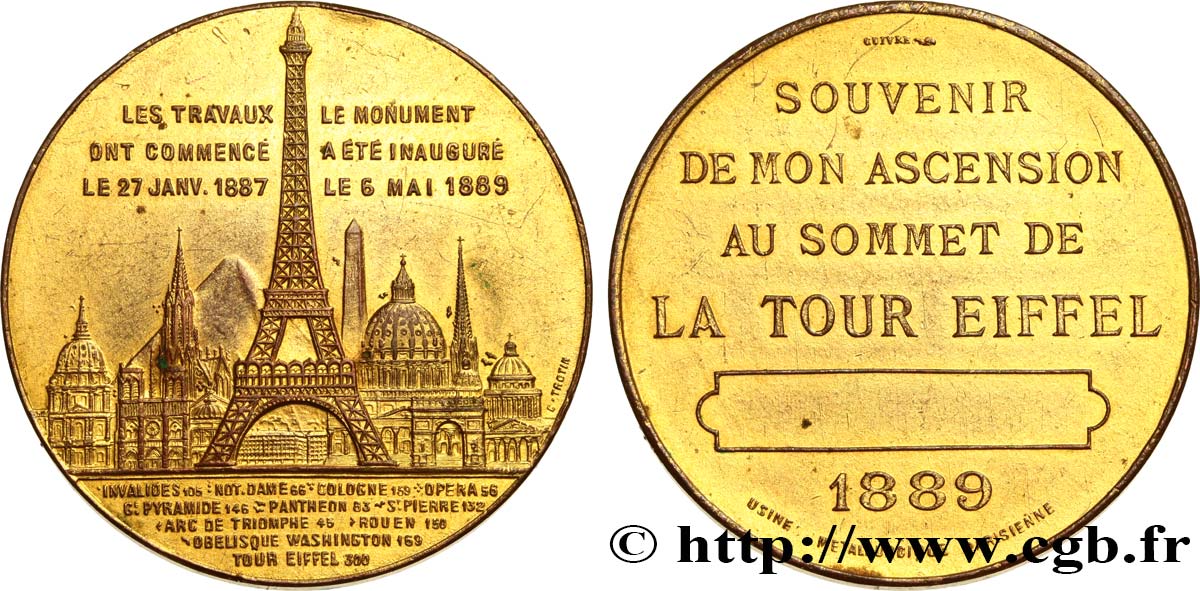 TERCERA REPUBLICA FRANCESA Médaille de l’ascension de la Tour Eiffel (Sommet) MBC
