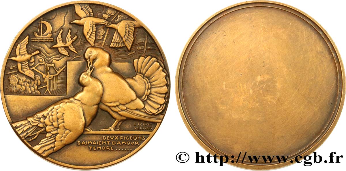 LITTÉRATURE : ÉCRIVAINS/ÉCRIVAINES - POÈTES Médaille, Les deux pigeons TTB+