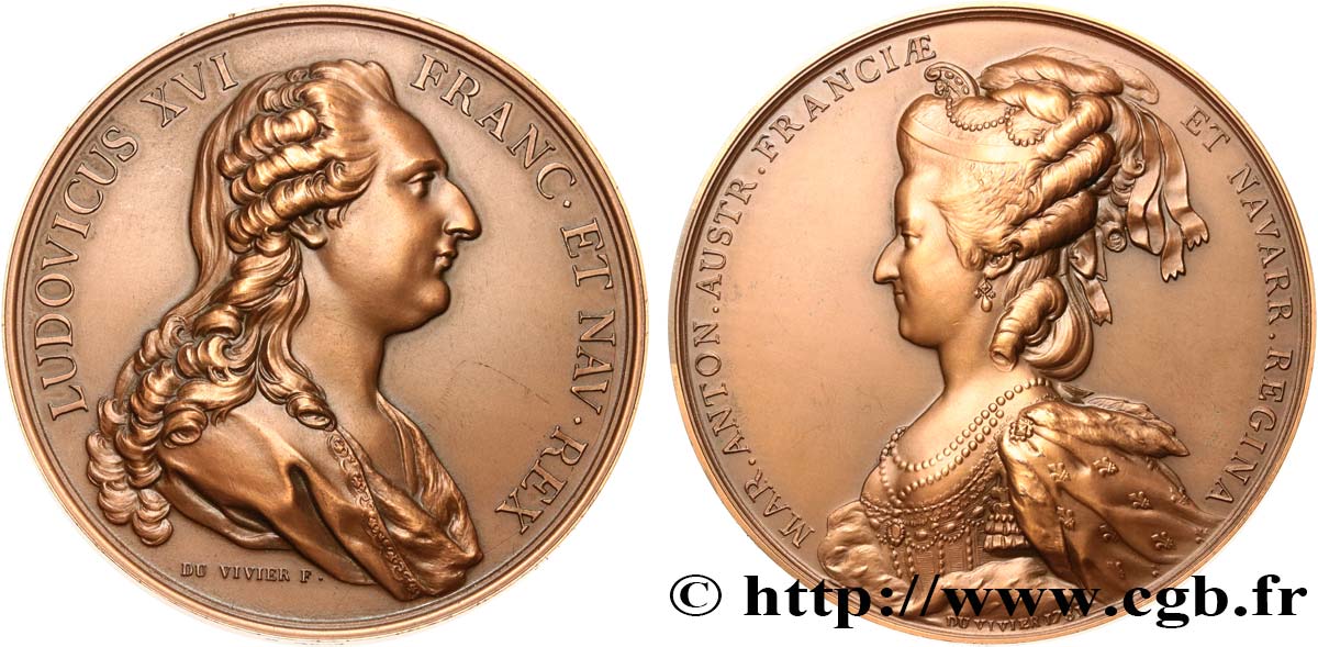 LOUIS XVI Médaille, Louis XVI et Marie-Antoinette, refrappe moderne EBC