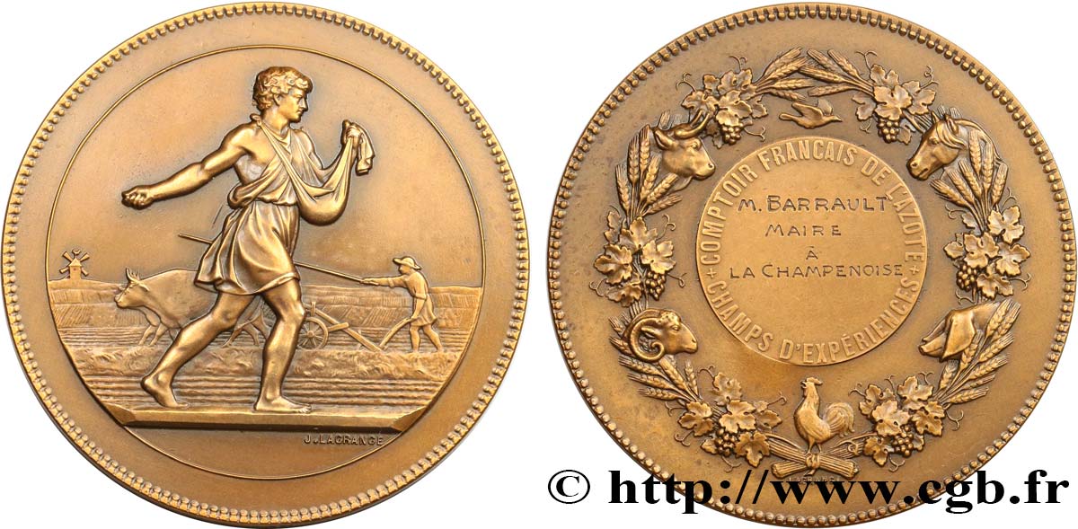 III REPUBLIC Médaille, Comptoir Français de l’azote, Paul Barrault, Maire à la Champenoise AU