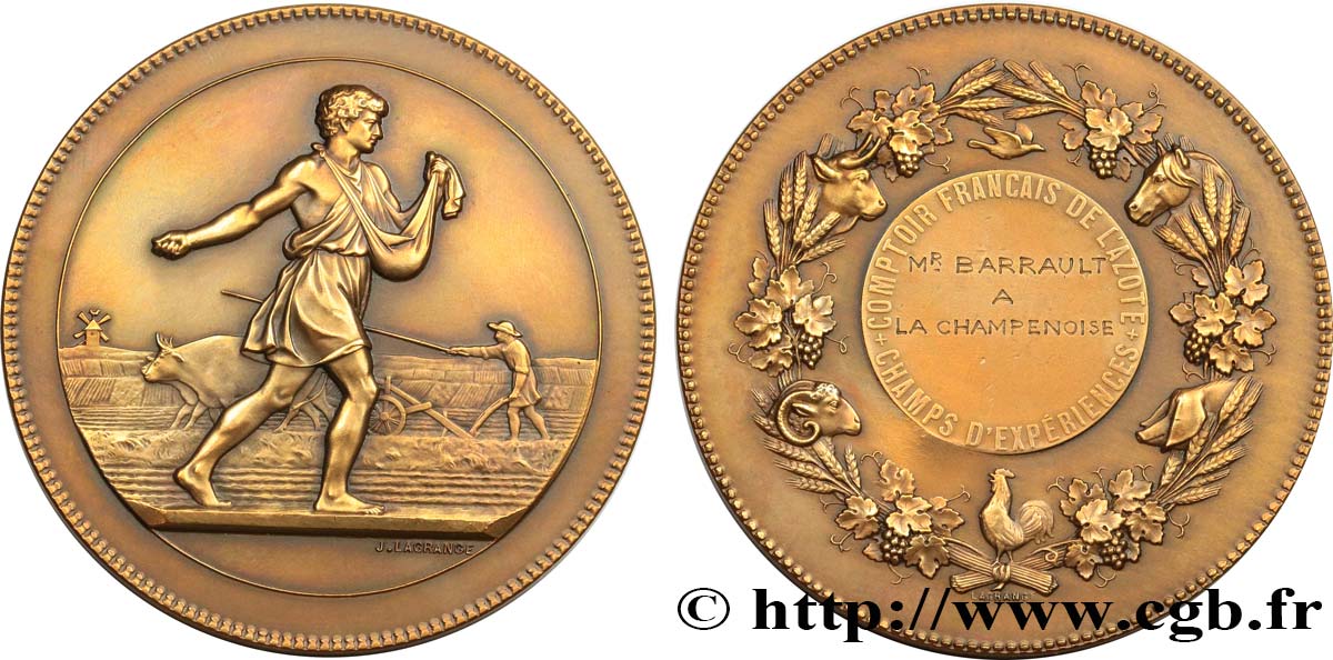TROISIÈME RÉPUBLIQUE Médaille, Comptoir Français de l’azote, Paul Barrault, Maire à la Champenoise TTB+