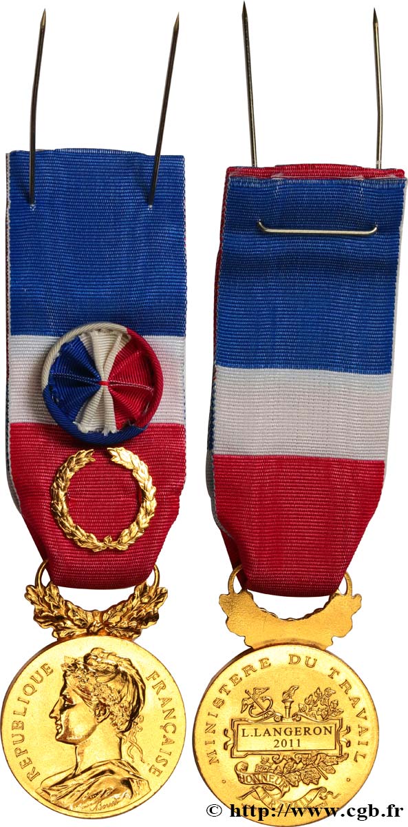V REPUBLIC Médaille d’honneur du Travail, Grand Or, second modèle AU